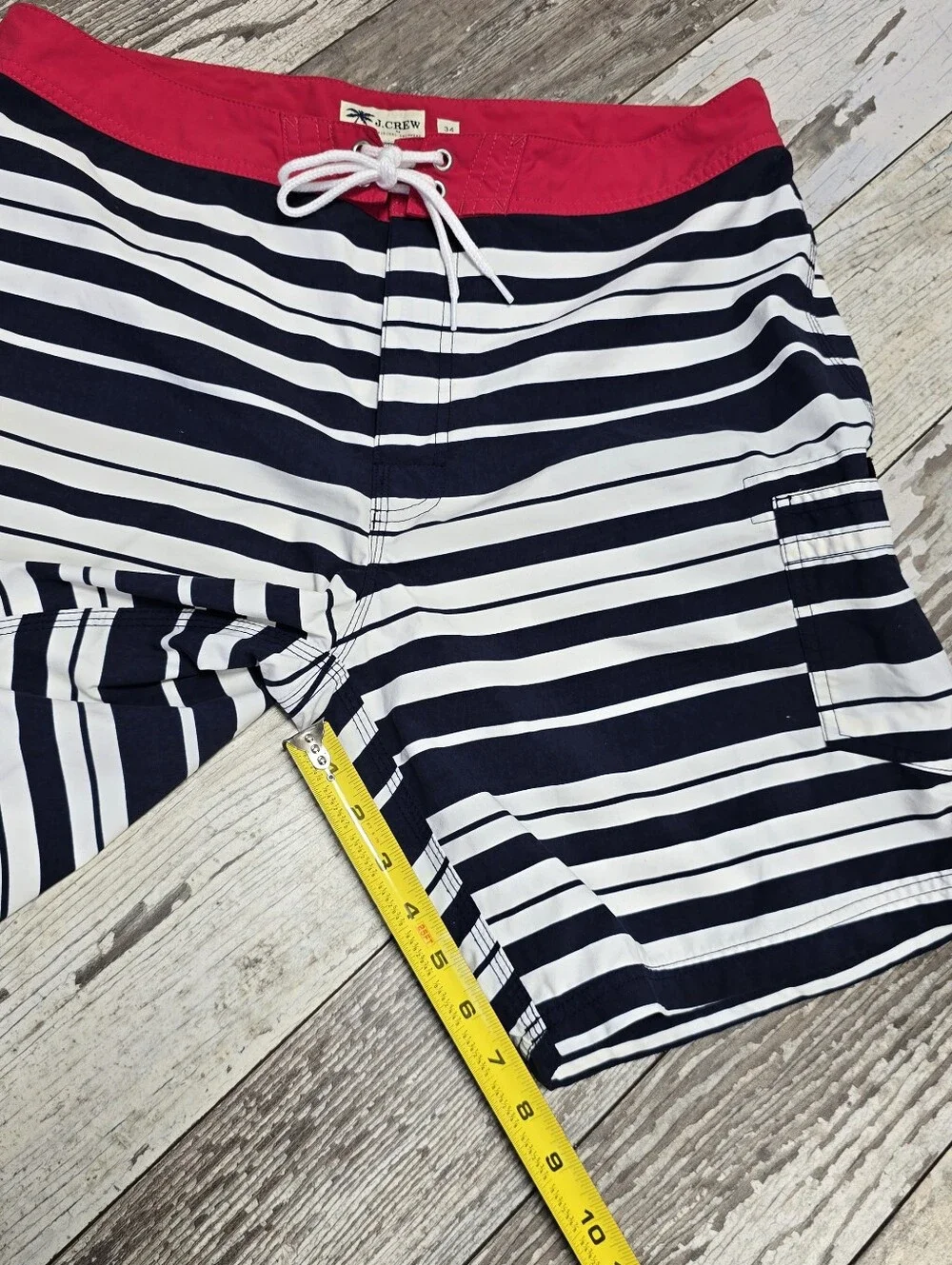 J.CREW Men's Swim Trunks Navy White Striped Board Shorts Cargo Pocket Size 34